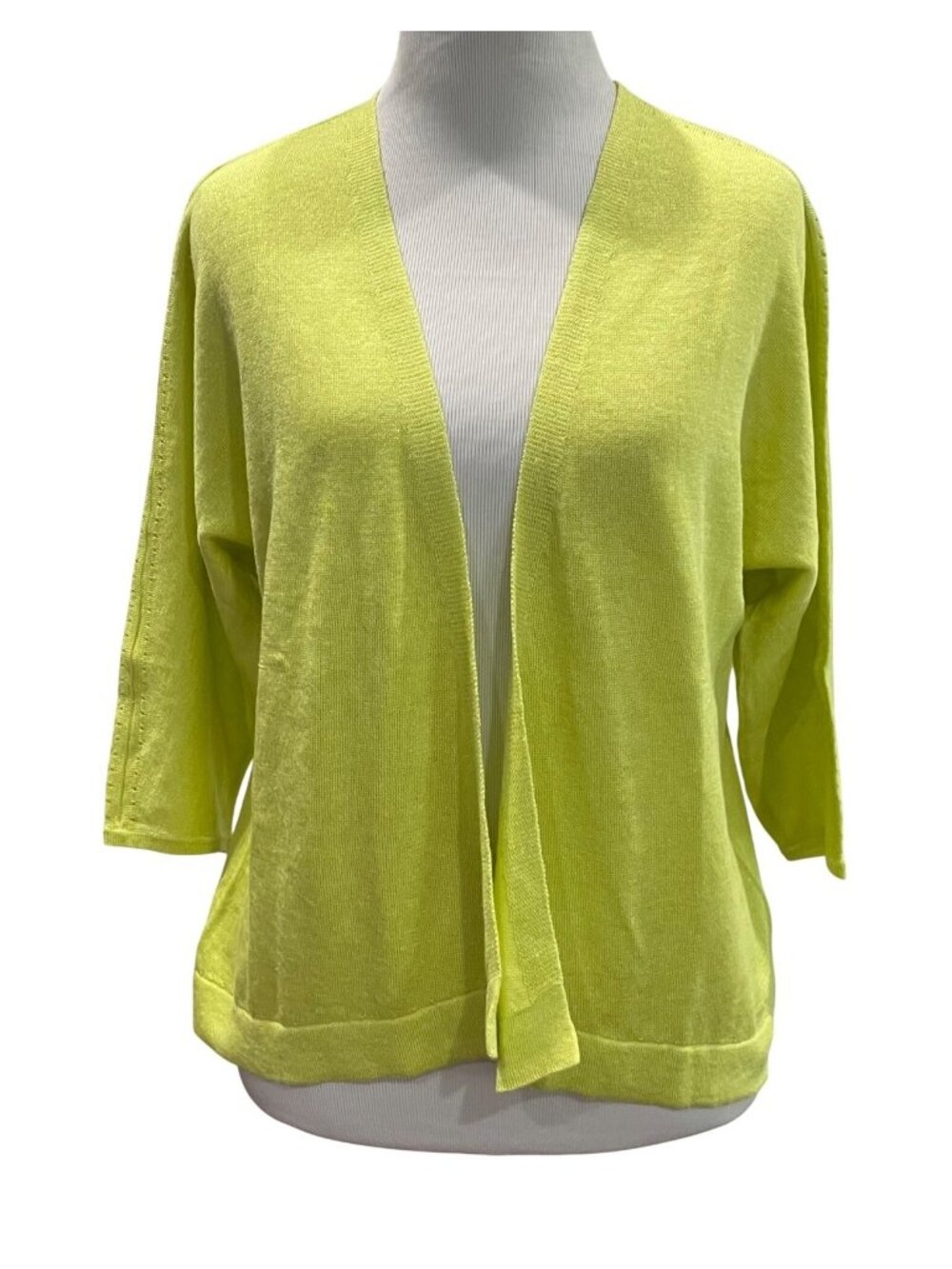 J Jill Open Front Linen Cardigan PL Green Knit Spring Preppy Cottage Coastal